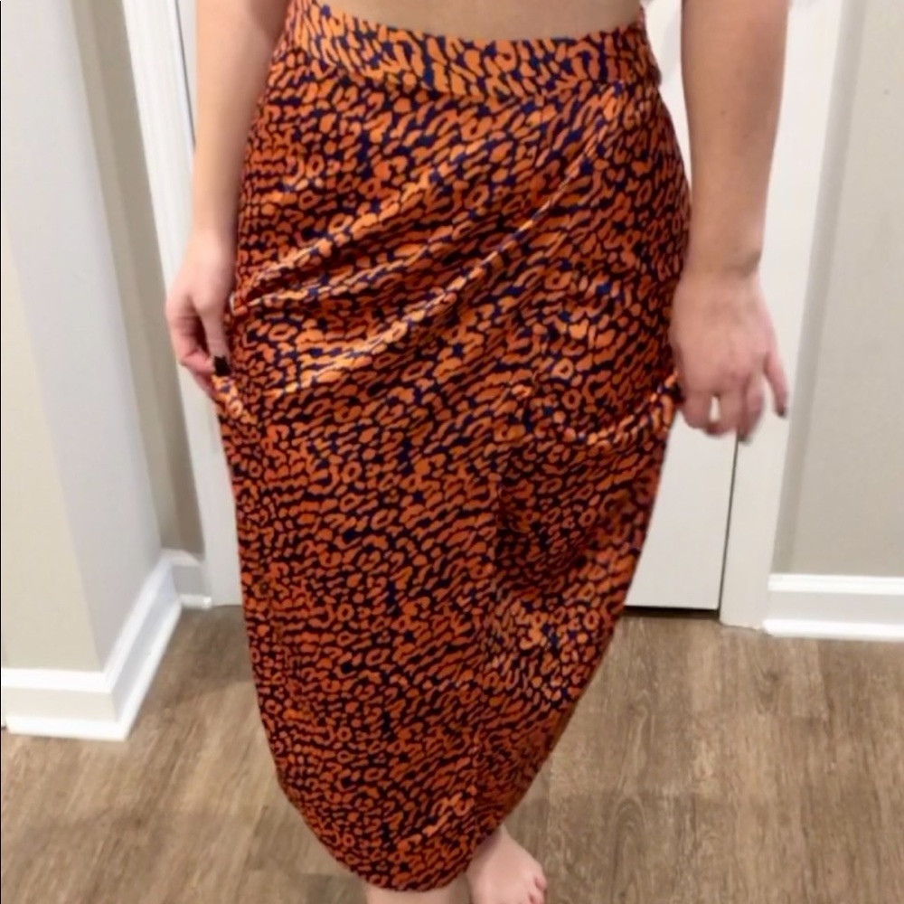 leopard print wrap midi skirt